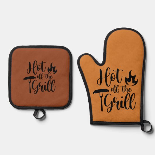 Hot Off the Grill Bruin en Zwart Ovenwant & Pannenlap Set (Voorkant)