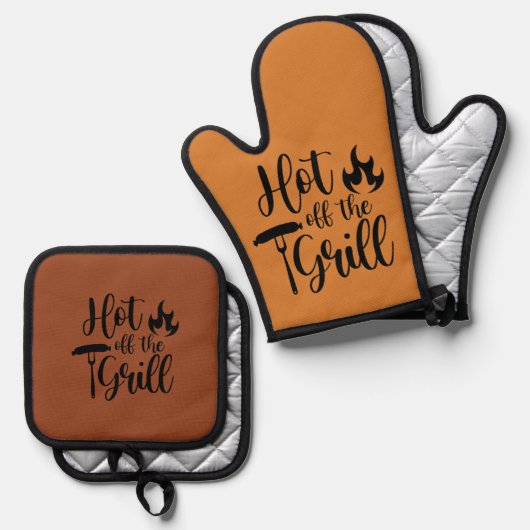 Hot Off the Grill Bruin en Zwart Ovenwant & Pannenlap Set (Voorkant / Achterkant)