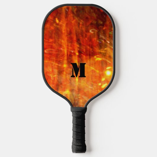 Hot-Oranje zwart-vlammenmonogram Pickleball Paddle (Voorkant)