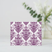 Hot-Paars en White Elegant Damask Patroon Briefkaart (Staand voorkant)