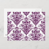 Hot-Paars en White Elegant Damask Patroon Briefkaart (Voorkant / Achterkant)