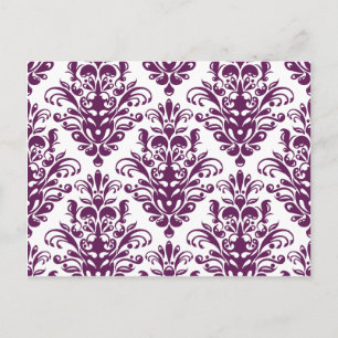 Hot-Paars en White Elegant Damask Patroon Briefkaart