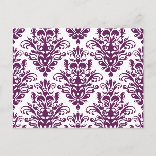 Hot-Paars en White Elegant Damask Patroon Briefkaart (Voorkant)