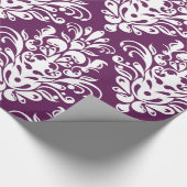 Hot-Paars en White Elegant Damask Patroon Cadeaupapier (Hoek)