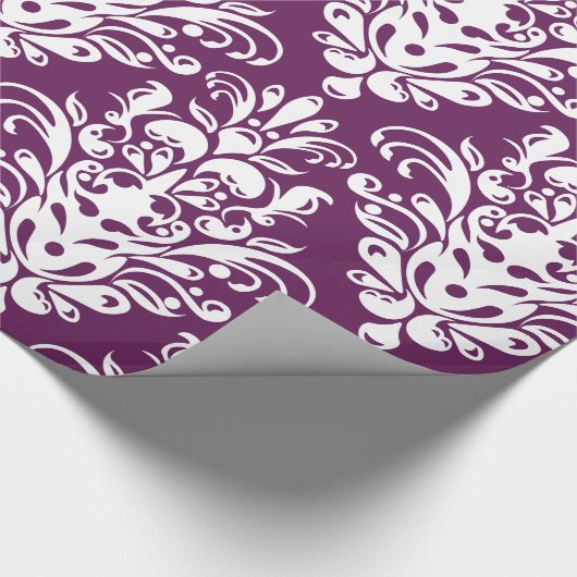 Hot-Paars en White Elegant Damask Patroon Cadeaupapier (Hoek)