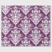 Hot-Paars en White Elegant Damask Patroon Cadeaupapier (Vlak)