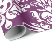 Hot-Paars en White Elegant Damask Patroon Cadeaupapier (Rol Hoek)