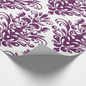 Hot-Paars en White Elegant Damask Patroon Cadeaupapier (Hoek)