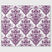 Hot-Paars en White Elegant Damask Patroon Cadeaupapier (Vlak)