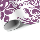 Hot-Paars en White Elegant Damask Patroon Cadeaupapier (Rol Hoek)