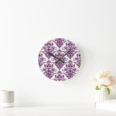 Hot-Paars en White Elegant Damask Patroon Ronde Klok (Huis)