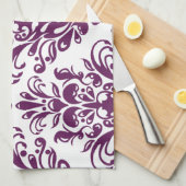 Hot-Paars en White Elegant Damask Patroon Theedoek (Quarter Fold)