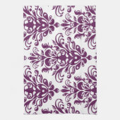 Hot-Paars en White Elegant Damask Patroon Theedoek (Verticaal)