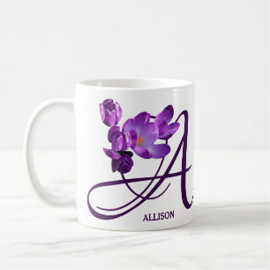 Hot paars spring bloemen A monogram Koffiemok