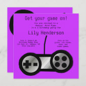Hot-Paarse videogame party-uitnodiging Kaart (Voorkant / Achterkant)