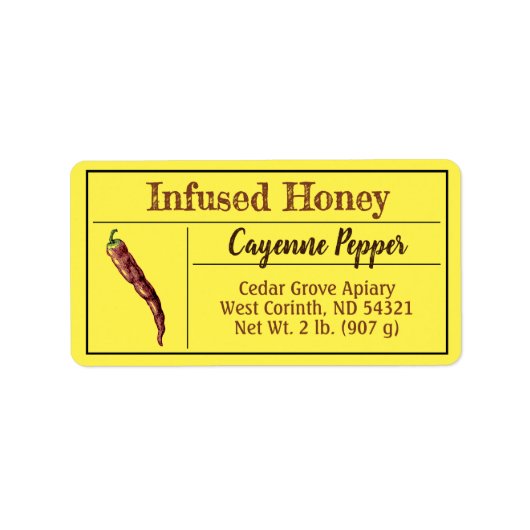Hot Pepper Yellow Infused Honey Etiket (Voorkant)