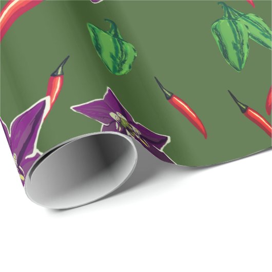 Hot Peppers, Paarse bloesem, aangepast Cadeaupapier (Rol Hoek)