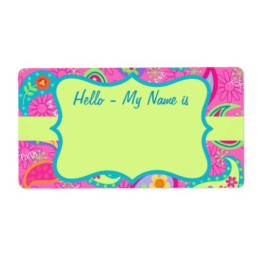 Hot Pin Fuchsia Paisley Pattern Name Tag Etiket (Voorkant)
