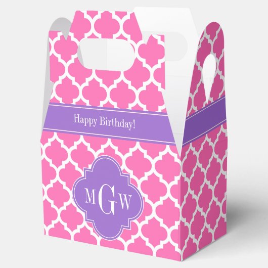 Hot Pink2 WhMarokkaans #5 Amethyst 3 Init Monogram Bedankdoosjes (Geopend)