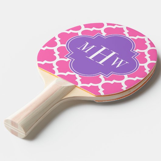 Hot Pink2 WhMarokkaans #5 Amethyst 3 Init Monogram Tafeltennisbatje (Voorkant Gekanteld)
