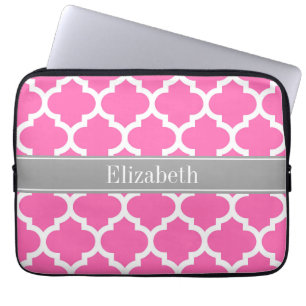 Hot Pink2 WhMarokkaans #5 Donkergrijze monogram Laptop Sleeve