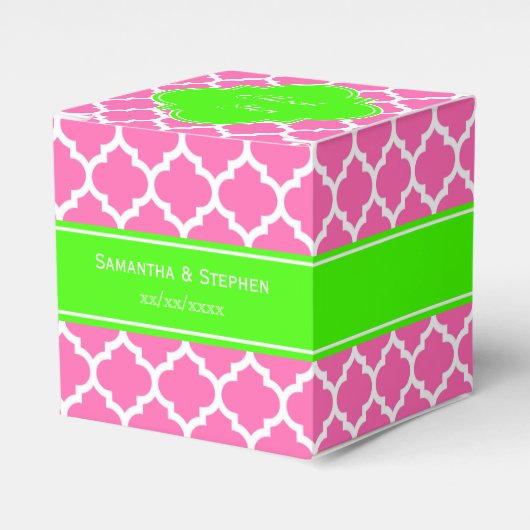 Hot Pink2 WhMarokkaans #5 Leegse Groene Naam Monog Bedankdoosjes (Voorkant Zijde)