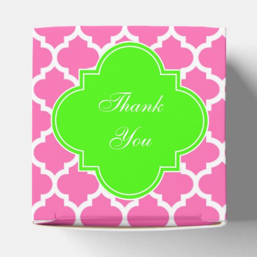 Hot Pink2 WhMarokkaans #5 Leegse Groene Naam Monog Bedankdoosjes (Bovenkant)