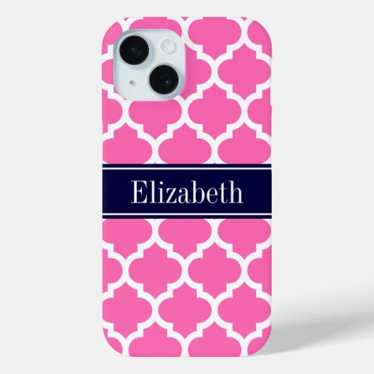 Hot Pink2 WhMarokkaans #5 Navy Blue Name Monogram Case-Mate iPhone Case (Achterkant)