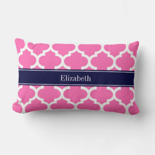 Hot Pink2 WhMarokkaans #5 Navy Blue Name Monogram Kussen
