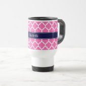Hot Pink2 WhMarokkaans #5 Navy Blue Name Monogram Reisbeker (Voorkant rechts)