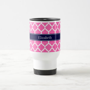 Hot Pink2 WhMarokkaans #5 Navy Blue Name Monogram Reisbeker