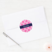 Hot Pink2 WhMarokkaans #5 Navy Blue Name Monogram Ronde Sticker (Envelop)