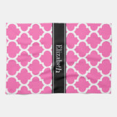 Hot Pink2 Wht Marokkaans #5 Zwart Naam Monogram Theedoek (Horizontaal)