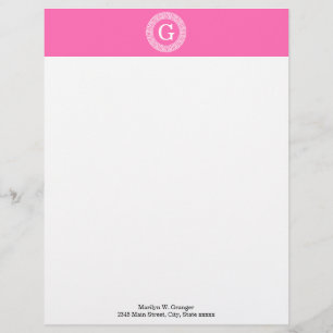 Hot Pink2 WT Greek Key RND Lijst Initiaal monogram Briefhoofd Sjabloon