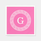 Hot Pink2 WT Greek Key RND Lijst Initiaal monogram Servet (Voorkant)