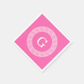 Hot Pink2 WT Greek Key RND Lijst Initiaal monogram Servet (Hoek)