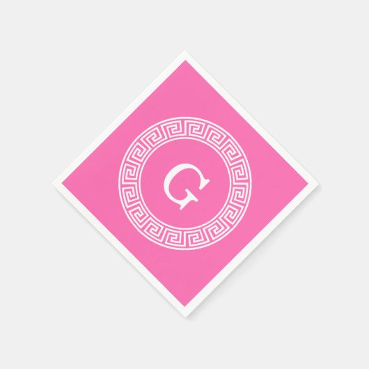 Hot Pink2 WT Greek Key RND Lijst Initiaal monogram Servet (Hoek)