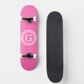 Hot Pink2 WT Greek Key RND Lijst Initiaal monogram Skateboard (Voorkant)