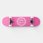 Hot Pink2 WT Greek Key RND Lijst Initiaal monogram Skateboard (Horizontaal)