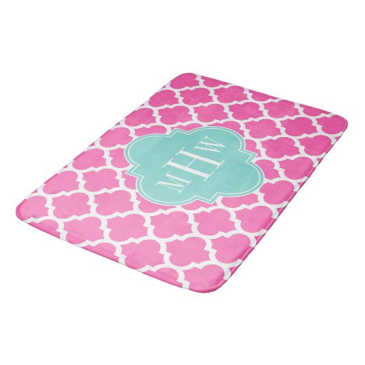 Hot Pink2 Wt Moroccan #5 Turquoise 3 Init Monogram Badmat (Gekanteld)