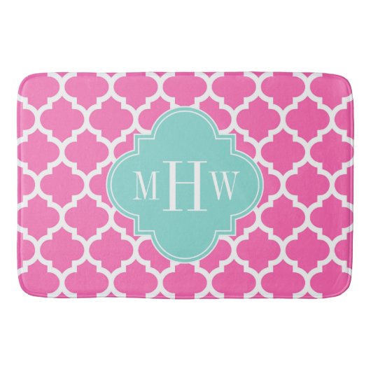 Hot Pink2 Wt Moroccan #5 Turquoise 3 Init Monogram Badmat (Voorkant)