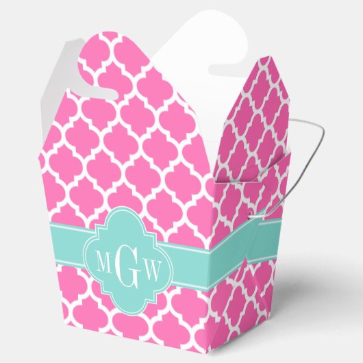 Hot Pink2 Wt Moroccan #5 Turquoise 3 Init Monogram Bedankdoosjes (Geopend)