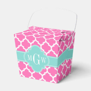 Hot Pink2 Wt Moroccan #5 Turquoise 3 Init Monogram Bedankdoosjes
