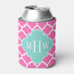 Hot Pink2 Wt Moroccan #5 Turquoise 3 Init Monogram Blikjeskoeler