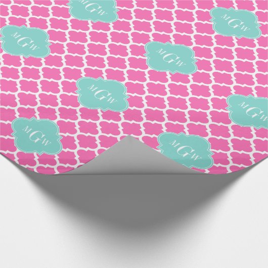 Hot Pink2 Wt Moroccan #5 Turquoise 3 Init Monogram Cadeaupapier (Hoek)