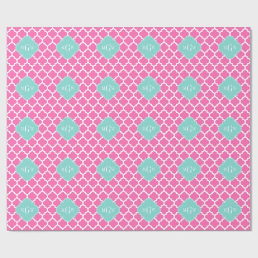 Hot Pink2 Wt Moroccan #5 Turquoise 3 Init Monogram Cadeaupapier (Vlak)