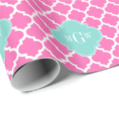 Hot Pink2 Wt Moroccan #5 Turquoise 3 Init Monogram Cadeaupapier (Rol Hoek)
