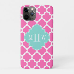 Hot Pink2 Wt Moroccan #5 Turquoise 3 Init Monogram Case-Mate iPhone Case