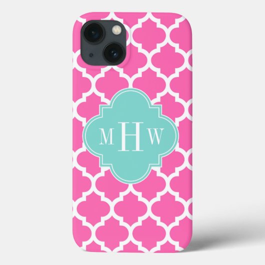 Hot Pink2 Wt Moroccan #5 Turquoise 3 Init Monogram Case-Mate iPhone Case (Achterkant)