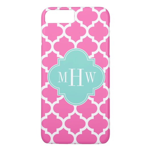 Hot Pink2 Wt Moroccan #5 Turquoise 3 Init Monogram Case-Mate iPhone Case (Achterkant)